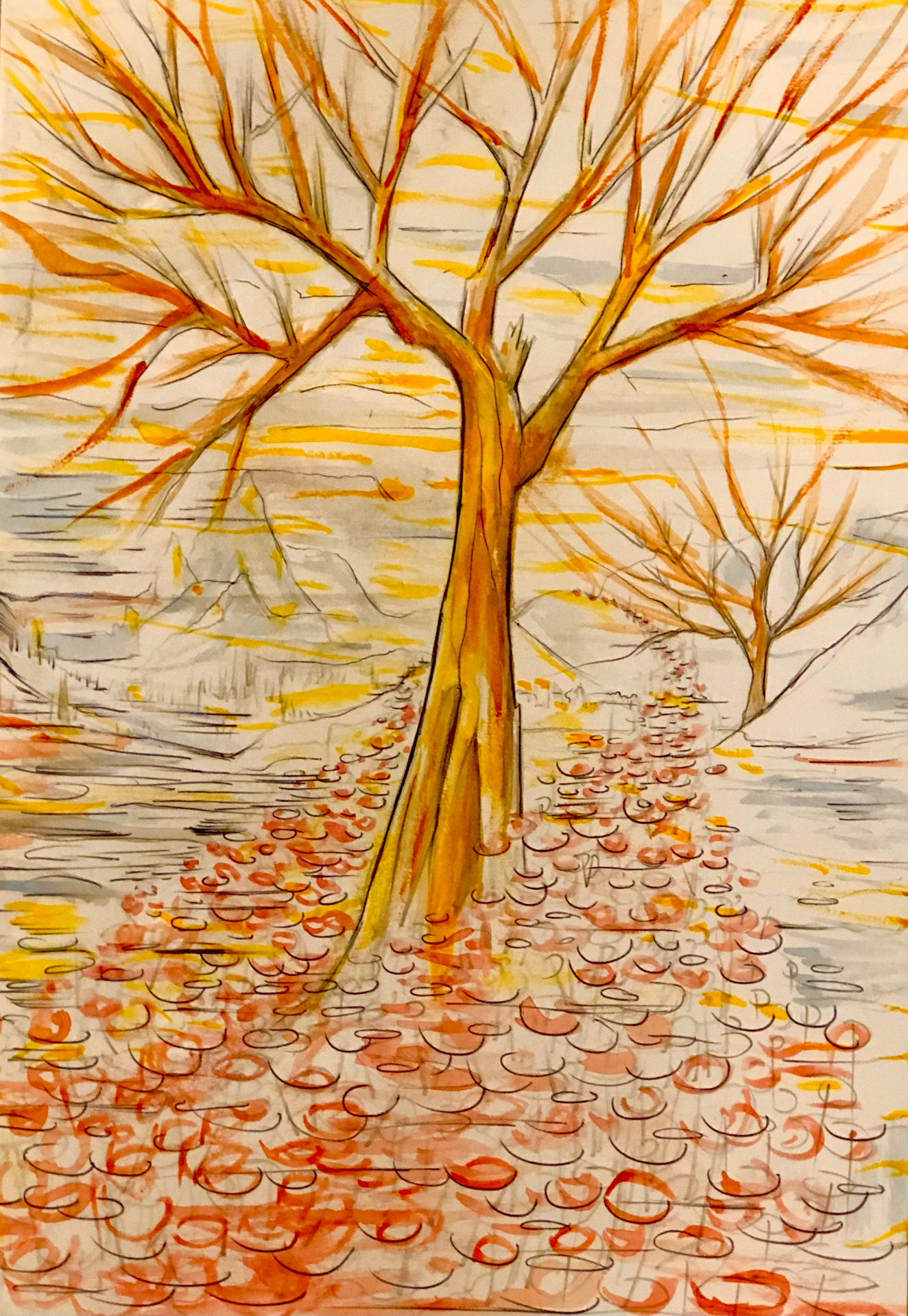 Original autumn tree painting by the tutor